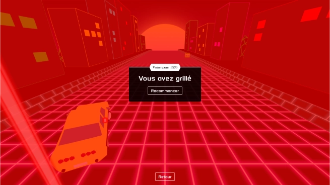 Game over screen with the score