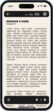 Page presenting the content of a story with customization and accessibility settings